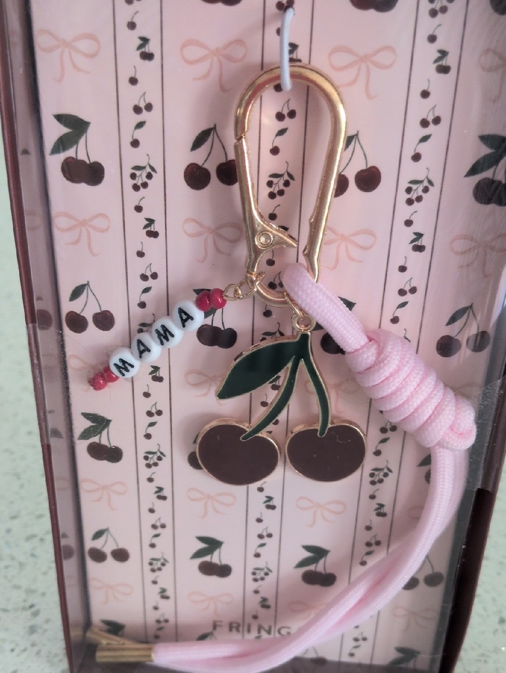 Fringe Studio Pink & Gold Cherry Key Charm with MAMA Bead